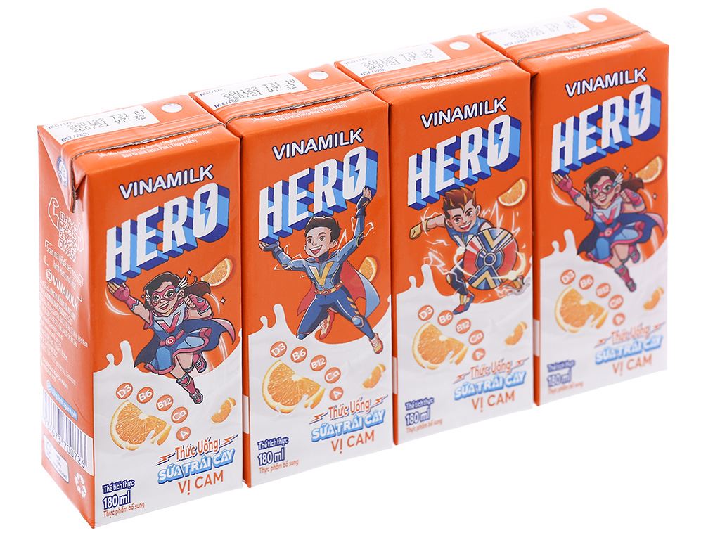 THỨC UỐNG SỮA TRÁI CÂY HERO VỊ CAM  VINAMILK - HỘP X 180ML