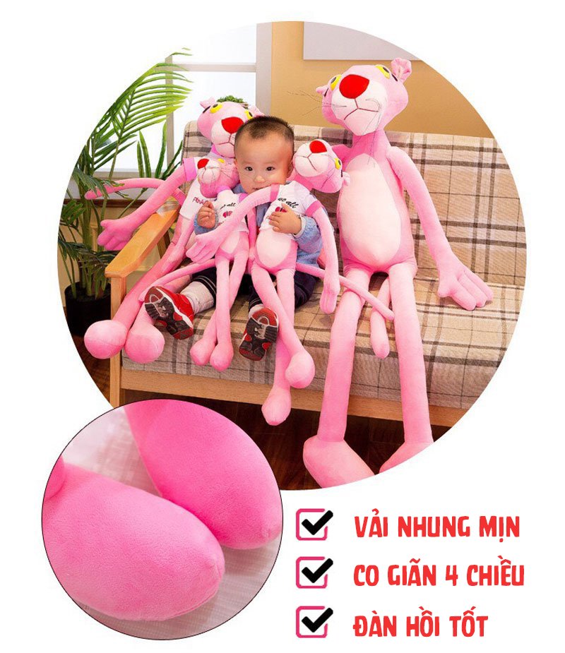 Gấu Bông Báo Hồng Pink Panther Dễ Thương (55cm---&gt;1m5) Hàng Xịn Cao Cấp, An Toàn Cho Người Sử Dụng