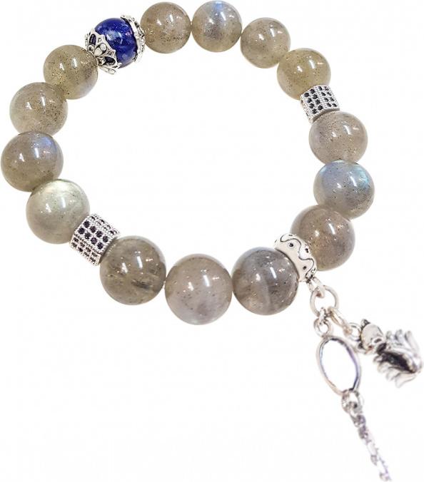 Vòng Tay Laliz Mệnh Kim Thủy Đá Mặt Trăng Mix Charm Con Chồn Đá