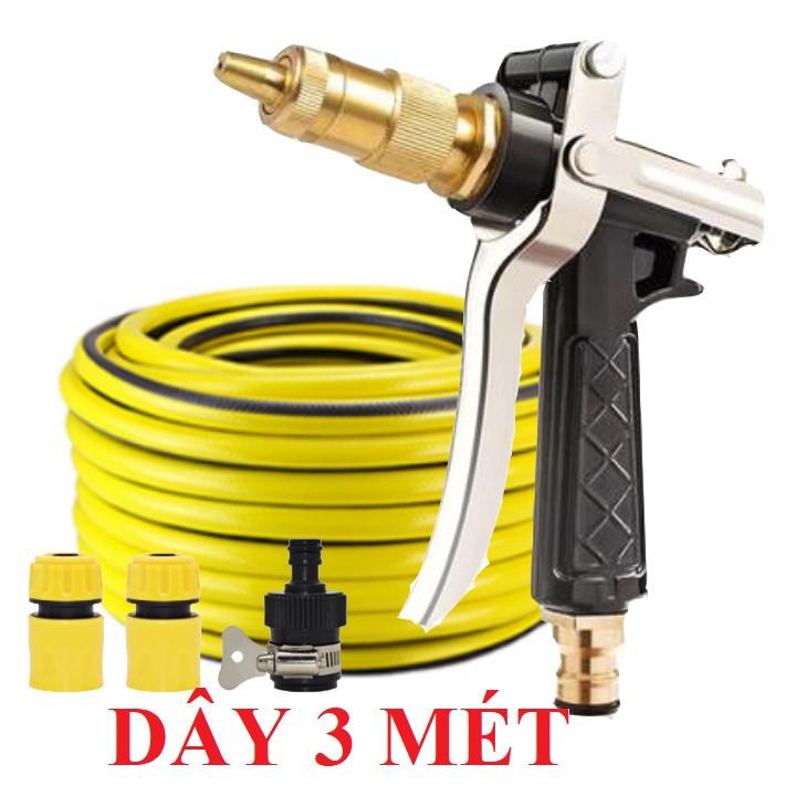 Bộ dây vòi xịt nước rửa xe, tưới cây .tăng áp 3 lần,loại 3m,5m 206236 đầu đồng,cút,nối nhựa đen+ tặng đai TL