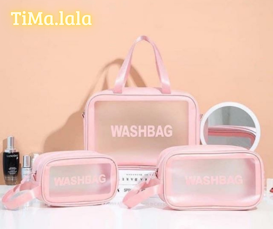 Bộ 3 túi xách Washbag, chất liệu PVC đựng mỹ phẩm, đồ make up... có quai Tima.lala Tặng kèm móc khóa mica xanh tròn - Nhiều Lựa Chọn [bo3tuixach,bo3tuixachgiare,set3tuiWashbag]