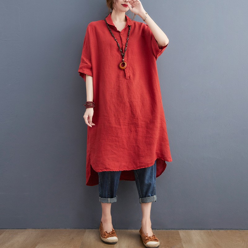 Đầm linen nữ dáng suông rộng tay cánh rơi ARCTIC HUNTER, chất linen mềm mát AH208