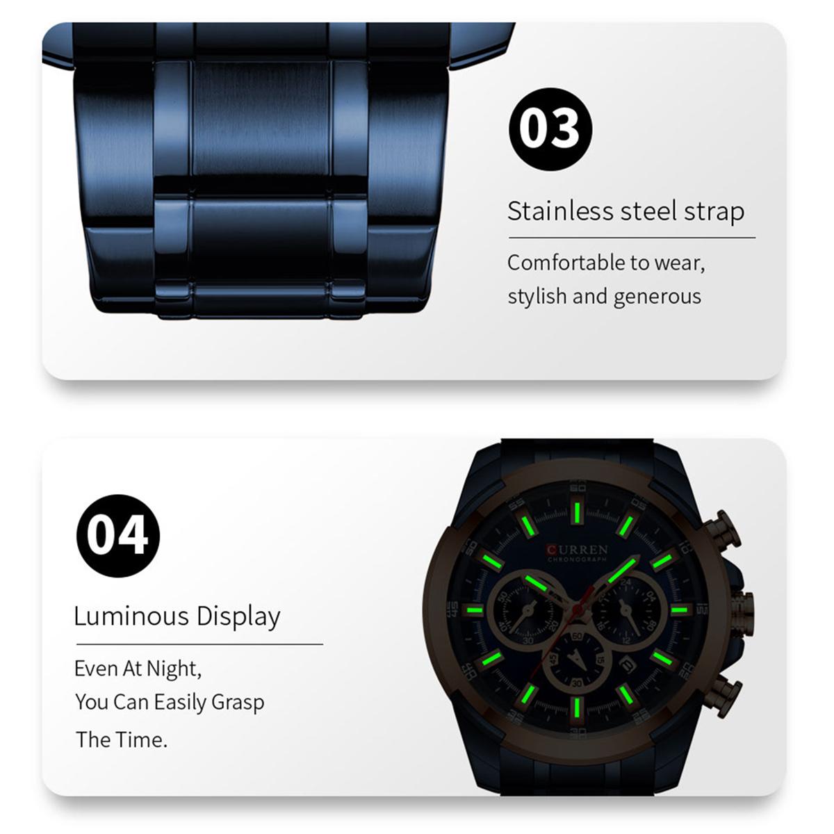 Đồng hồ đeo tay Quartz Man CURREN 8361 dành cho nam Đồng hồ có lịch chỉ ngày dạ quang chống thấm nước