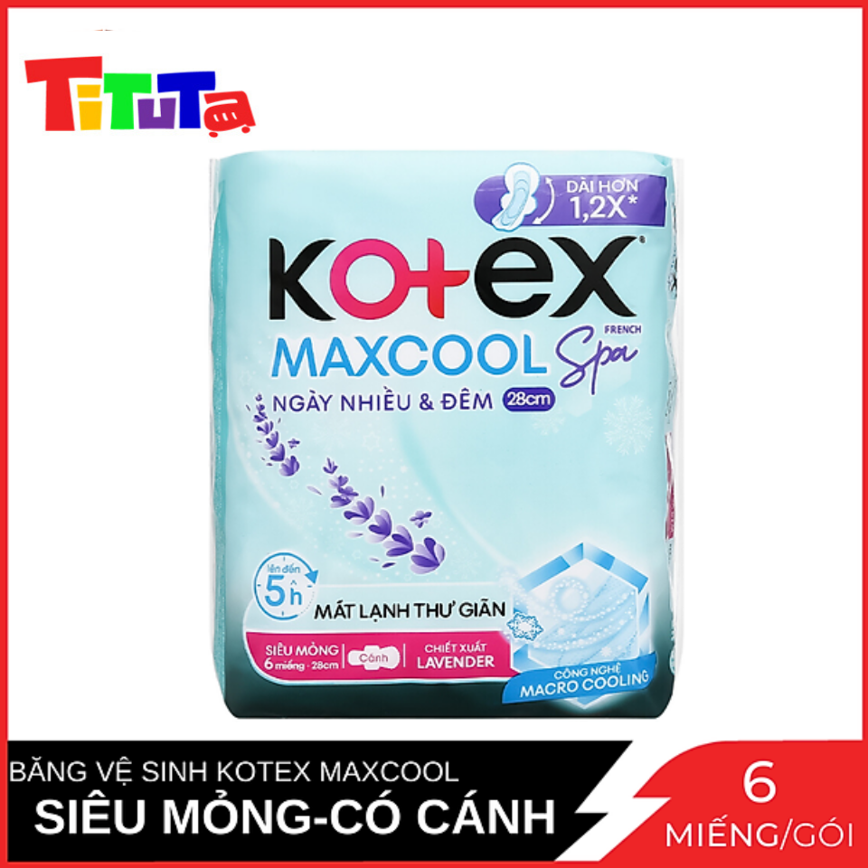 Băng Vệ Sinh Kotex Maxcool Nhiều ngày & đêm 28cm 6 miếng