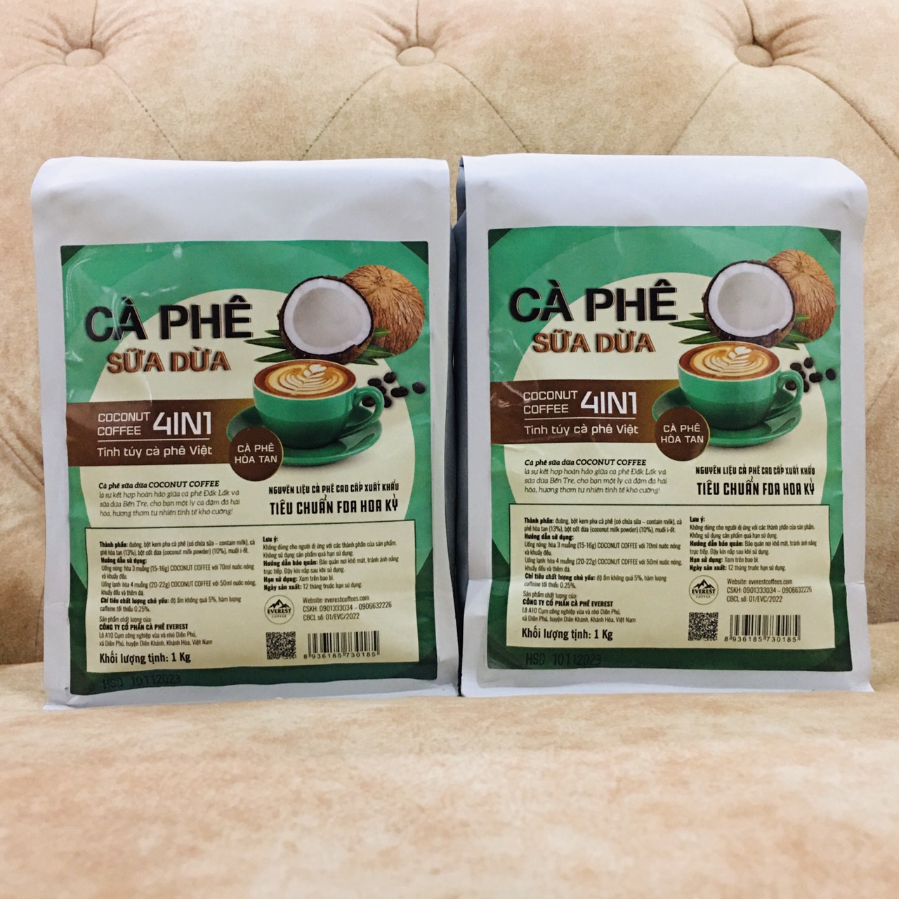 &lt; Túi Zip 1Kg &gt; Cà Phê Sữa Dừa 4IN1 COCONUT EVEREST COFFEES. Tiêu chuẩn FDA Hoa Kỳ. Hàng Việt Nam Chất Lượng Quốc Tế