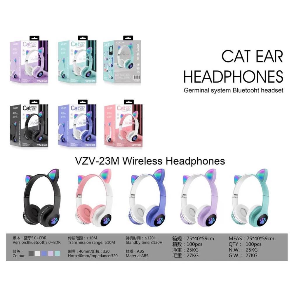 Tai nghe mèo VZV 23M – Có đèn led – Kết nối bluetooth 5.0 - headphone có micro – hỗ trợ điều chỉnh âm lượng – Có cổn AUX