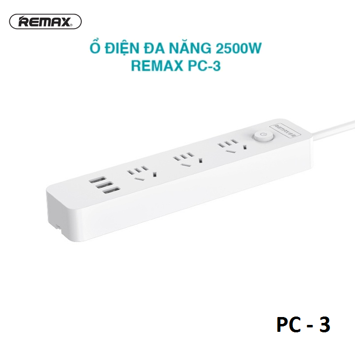 Ổ cắm điện Remax Power Strip PC-3 chui dẹp tích hợp 3 cổng sạc USB - HÀNG CHÍNH HÃNG