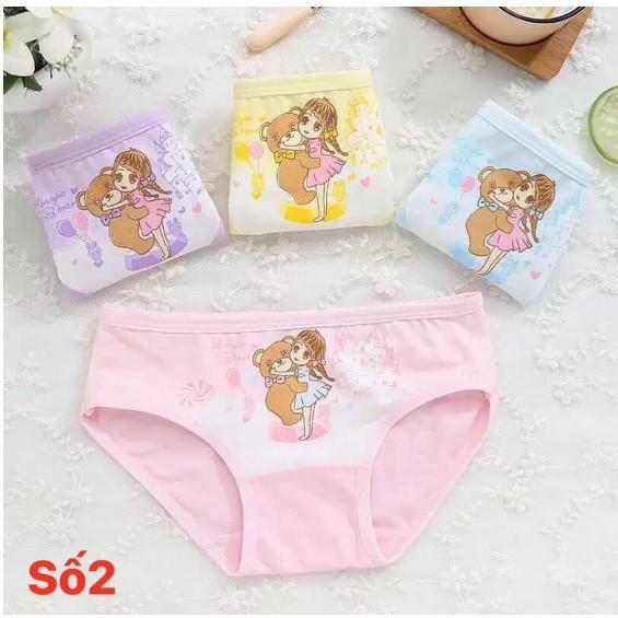 Set 4 quần lót tam giác cotton (Mẫu ngẫu nhiên) cho bé gái, quần lót cotton cho bé gái họa tiết xinh xắn