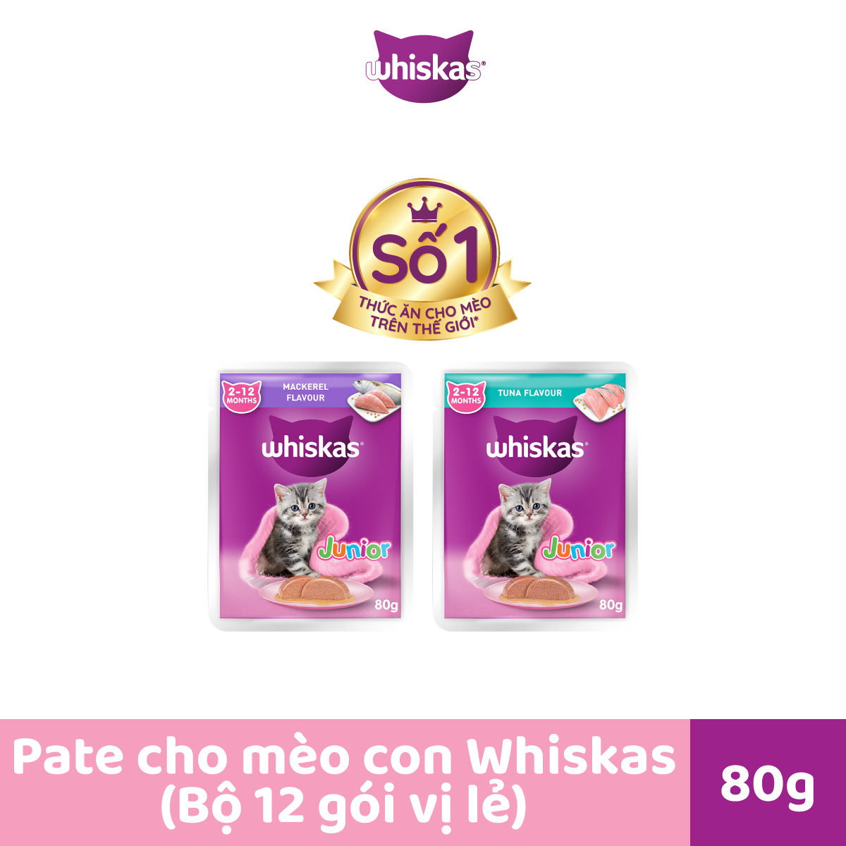 Bộ 12 túi thức ăn mèo con Whiskas vị cá ngừ 80g