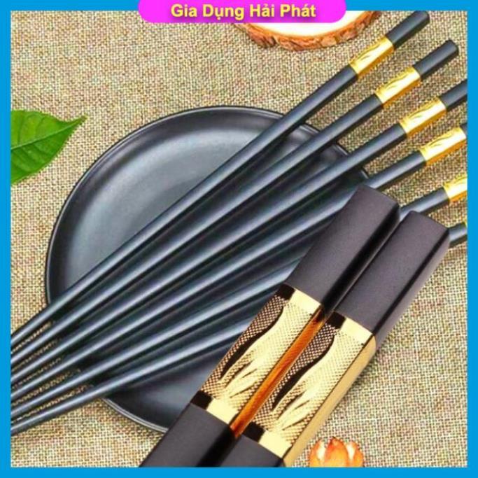 Bộ 10 đôi đũa Nhật cao cấp khảm vàng kháng khuẩn dùng ăn cơm chịu nhiệt chống trơn tốt