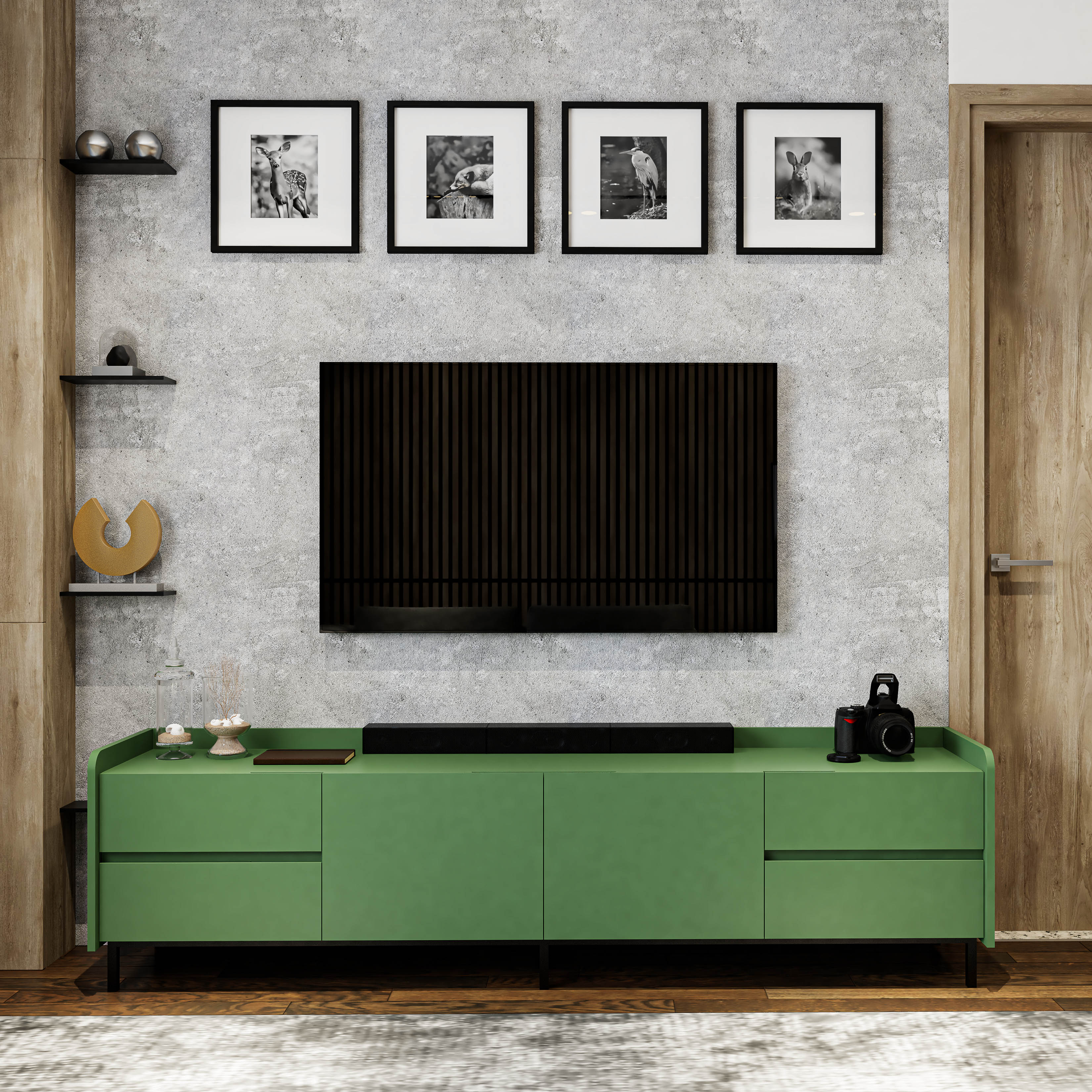 Hình ảnh [Happy Home Furniture] LAVIA, Kệ TV 2 cánh mở - 4 ngăn kéo - chân sắt, 200cm x 40cm x 54cm ( DxRxC), KTV_044
