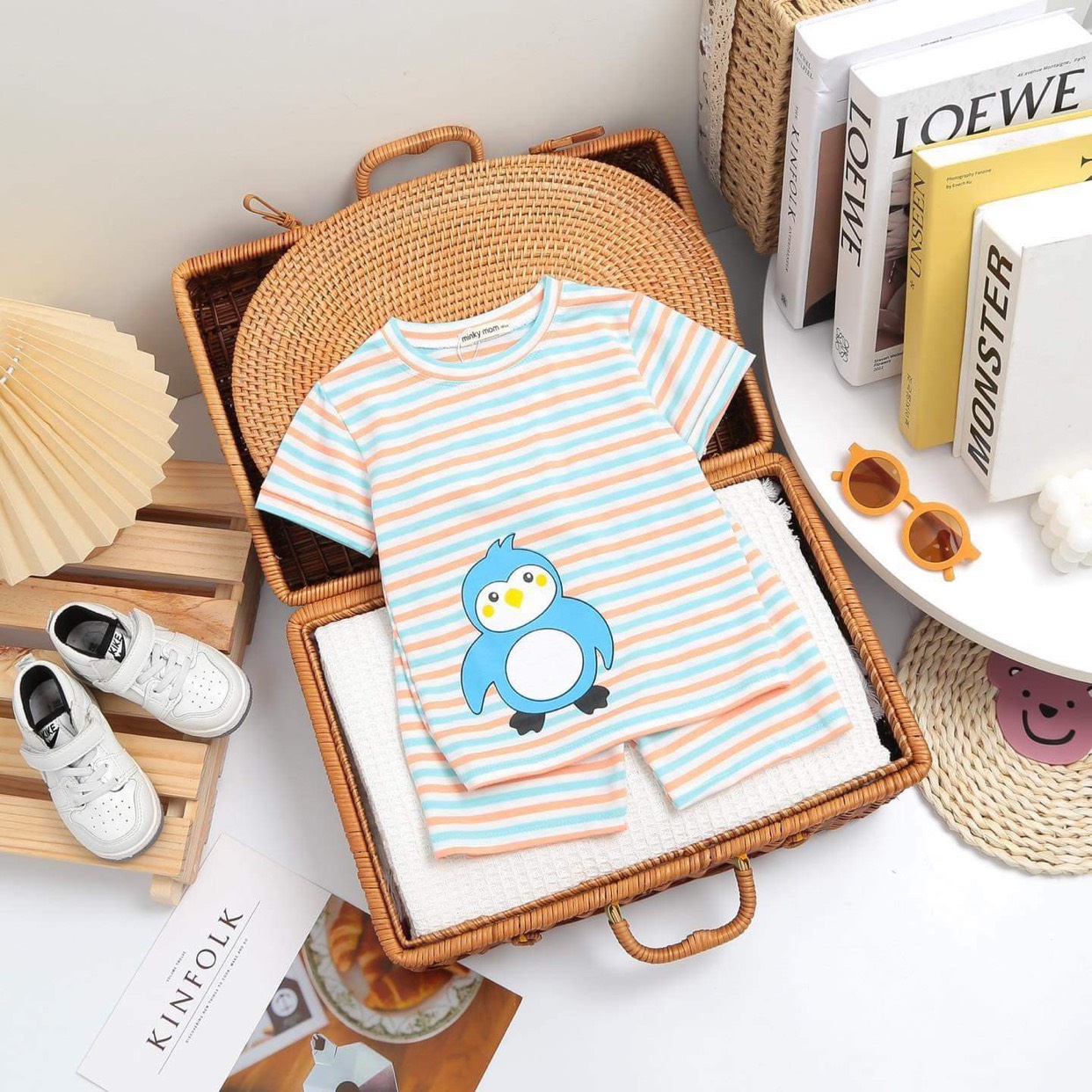 Bộ Cộc Tay THUN LẠNH MINKY MOM In Hình Toàn Thân Dễ Thương Cho Bé