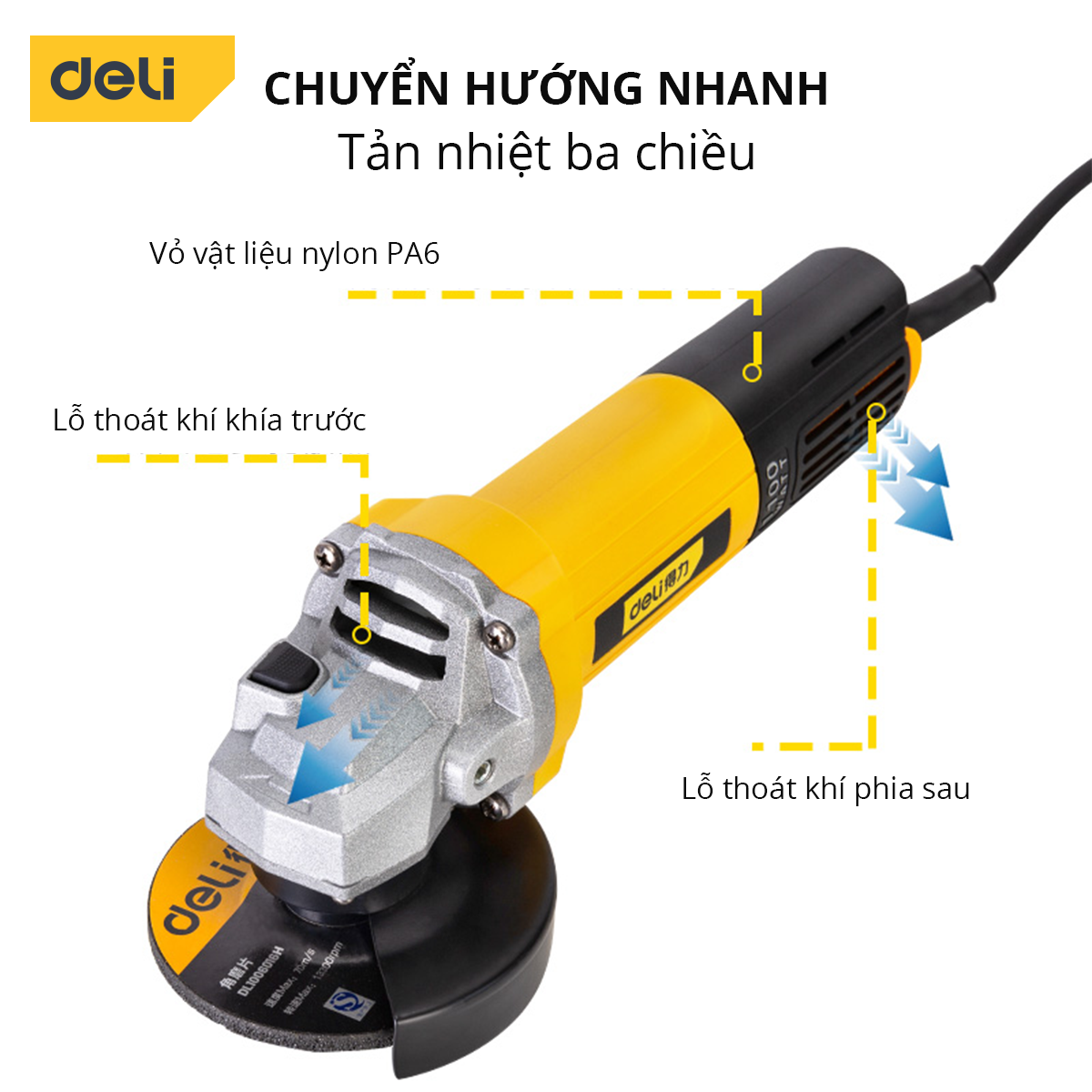 Máy Cắt Cầm Tay Mài Góc Deli Cao Cấp 1100W - Sừ Dụng Với Mọi Chất Liệu - Thiết Kế An Toàn, Tiện Dụng - DL681001