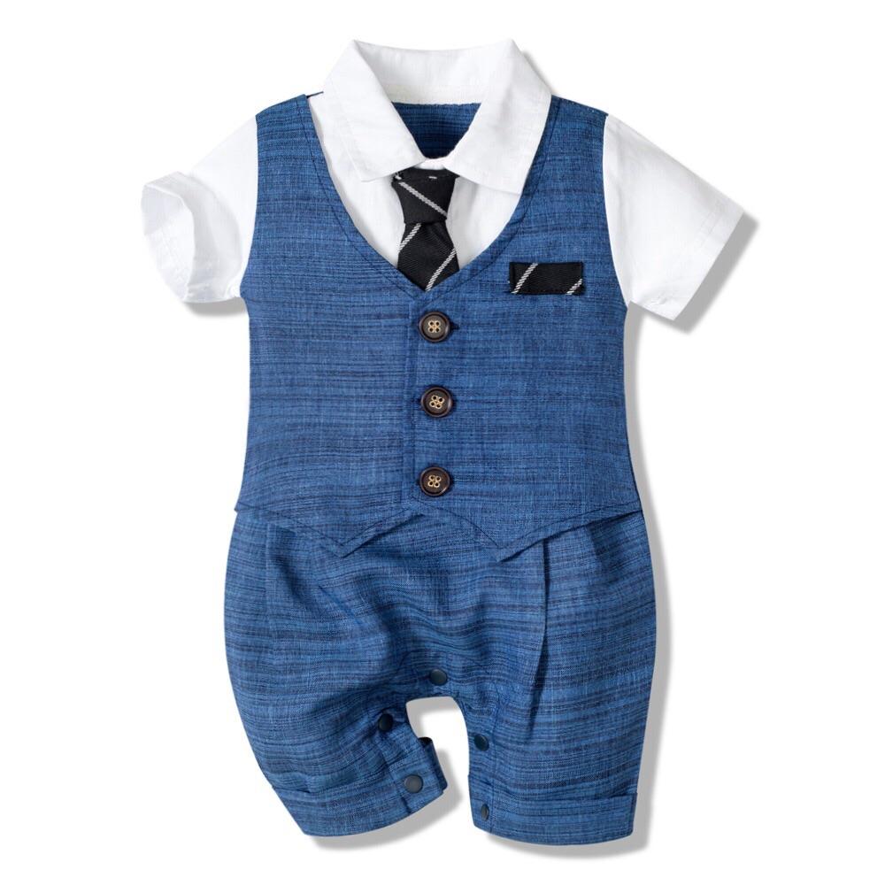 QAZIQILAND Cao Cấp Bé Trai Đẹp Trai Rompers Ít Quý Ông Phối Trang Phục Sơ Sinh 1 Cotton Quần Áo Nút Jumpsuit