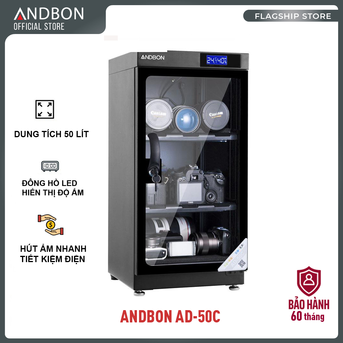 Tủ Chống Ẩm Andbon AD-50C (50 lít) - Hàng Nhập Khẩu