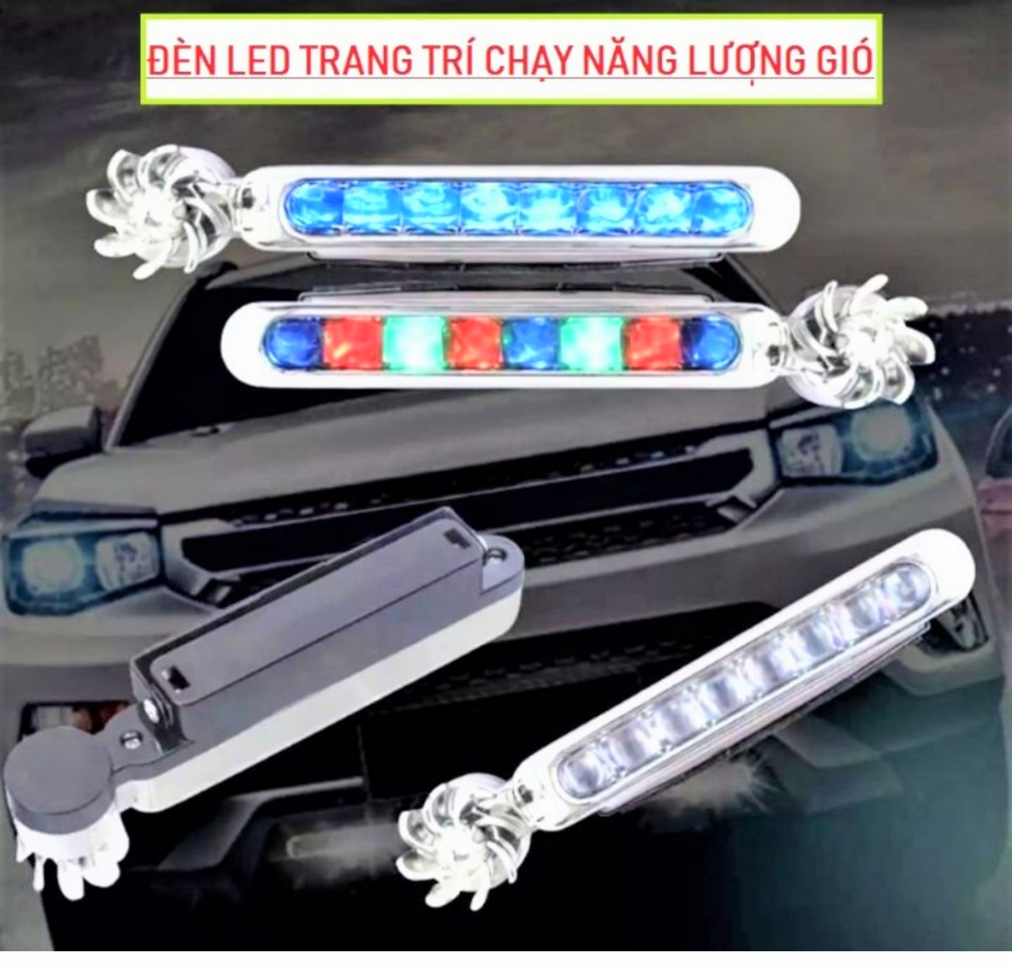 CỰC ĐỈNH VỚI BỘ 2 ĐÈN LED TRANG TRÍ NHIỀU MÀU LẮP XE MÁY XE HƠI ÔTÔ SỬ DỤNG ĐIỆN NĂNG LƯỢNG GIÓ HÀNG ĐẸP CHUẨN