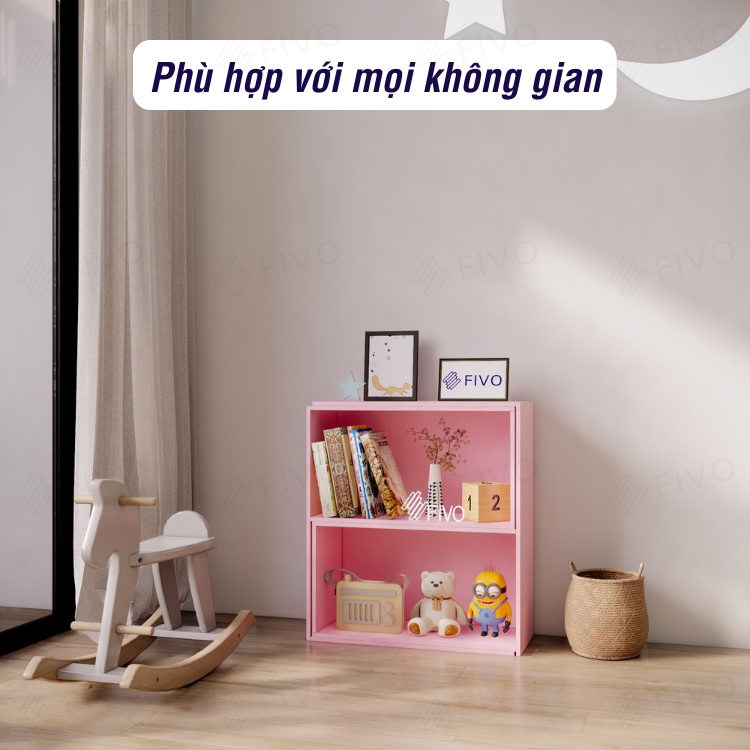 Kệ Sách Gỗ Đa Năng Tiện Lợi FIVO FB71 Màu Hồng, Đa Dụng Với Tính Năng 2IN1 Kéo Mở Tùy Thích, Phù Hợp Nhiều Không Gian - Hàng Chính Hãng