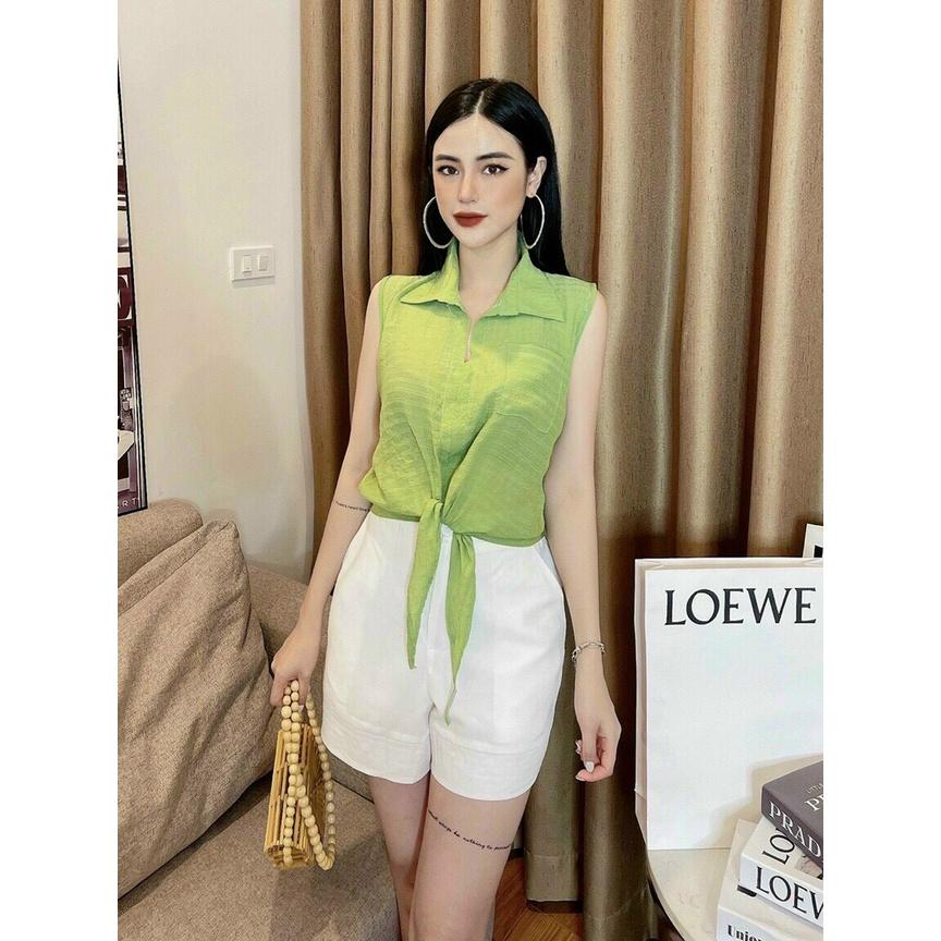 áo đi biển-sơ mi buộc eo croptop_Áo sát nách, Áo vạt buộc thời trang,chất liệu đũi mềm mại, thoáng mát