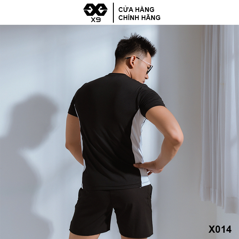 Áo Thun Thể Thao Nam Ngắn Tay Phối Màu Cổ Tròn Basic Trơn - Thương Hiệu X9 Sportswear - X014