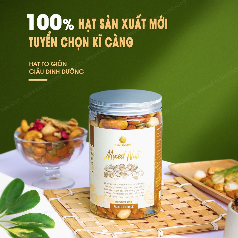 Hạt dinh dưỡng mix 7 loại TANU NUTS , hạt ngũ cốc bà bầu gồm macca, óc chó, hạnh nhân, điều, nho, xoài, việt quất