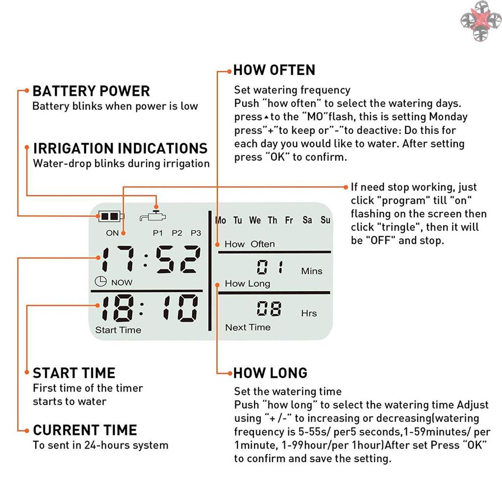 3 Separate Programs Water Timer 3in Large Screen IP65 Waterproof Auto and Manual Mode Hose Timer Sprinkler Timer Single Valve Faucet Digital Watering Timer for Garden Lawn