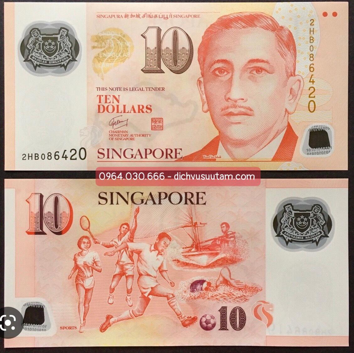 Tờ 10 dollars Singapore polymer sưu tầm,  mới 95%