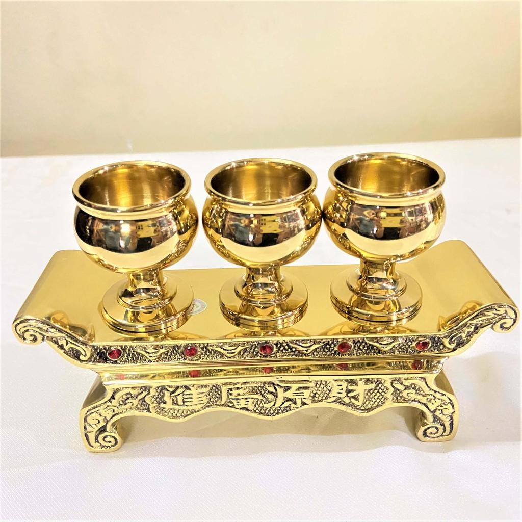 Bộ Chung Nước Cúng Khắc Sen Rồng Bằng Đồng mẫu 2