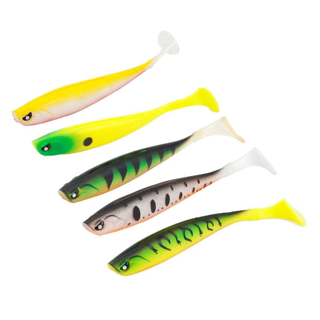 5 Pieces Artificial Baits Soft Fishing Lures Lifelike T Tail Fish Swimbaits