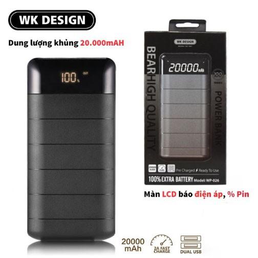 Pin sạc dự phòng WK Design WP 026 Bear 20000mAh - Tích hợp màn hình LCD hiển thị phần trăm pin - Chip thông minh tự ngắt