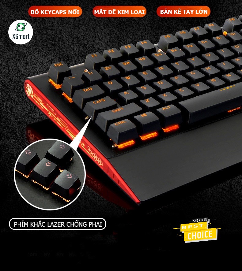 Bàn Phím Cơ Gaming CAO CẤP XSmart K1000 FULL LED RGB Có Kê Tay, Blue Switch Gõ Cực Đã Cho Laptop Máy Tính PC, Cổng USB - Hàng Chính Hãng