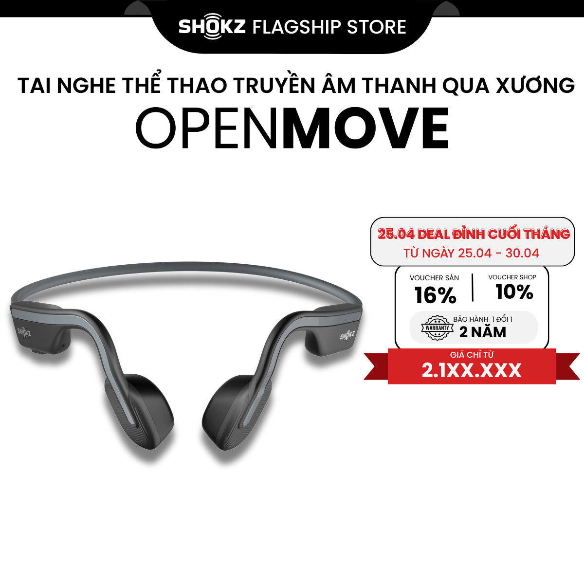 Tai Nghe Bluetooth Thể Thao Truyền Âm Thanh Qua Xương SHOKZ OPEN MOVE S661  - Hàng chính hãng - Pin sử dụng trong 6 tiếng - Kháng nước IP55