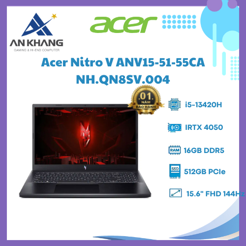 Laptop Gaming Acer Nitro V ANV15-51-55CA NH.QN8SV.004 (Intel Core i5-13420H | RTX 4050 6GB | 16GB | 512GB | 15.6 inch FHD | Win 11 | Đen) - HÀNG CHÍNH HÃNG