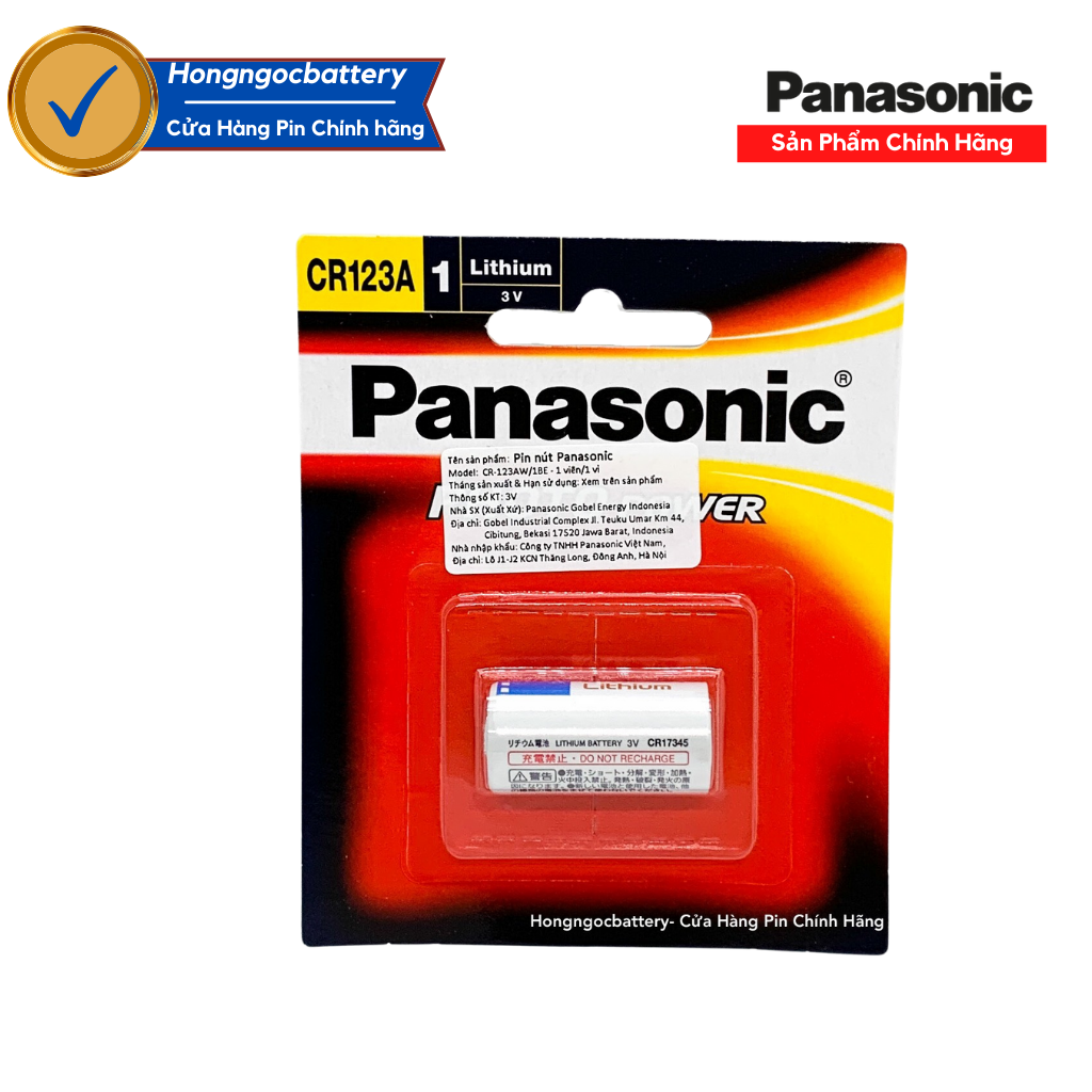 Pin CR123A Panasonic Lithium Photo Power 3V chính hãng vỉ 1 viên