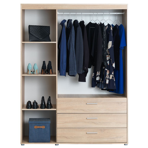 Tủ quần áo | JYSK Birkkelse | 3 cánh gỗ công nghiệp màu trắng/sồi | 150x198x60cm
