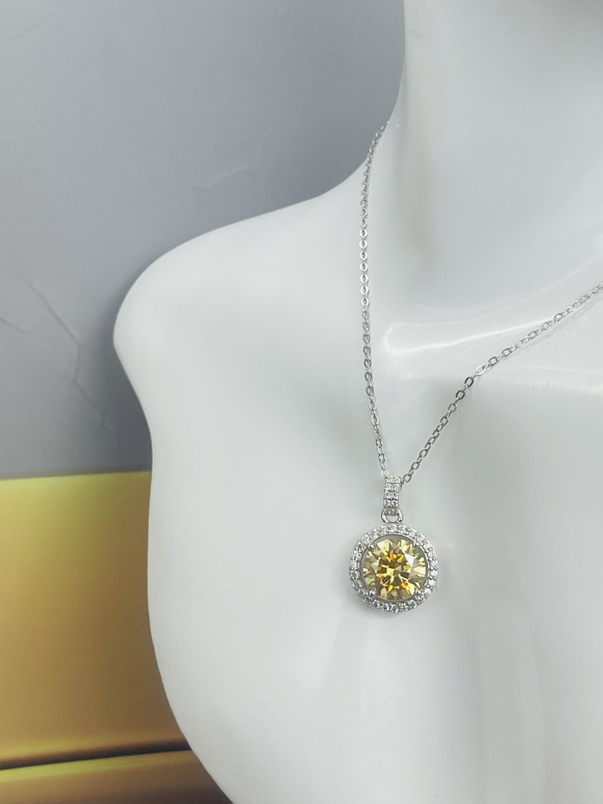 Dây chuyền Moissanite 3ct Kim Cương nhân tạo và Bạc 925 xi Bạch Kim N3373