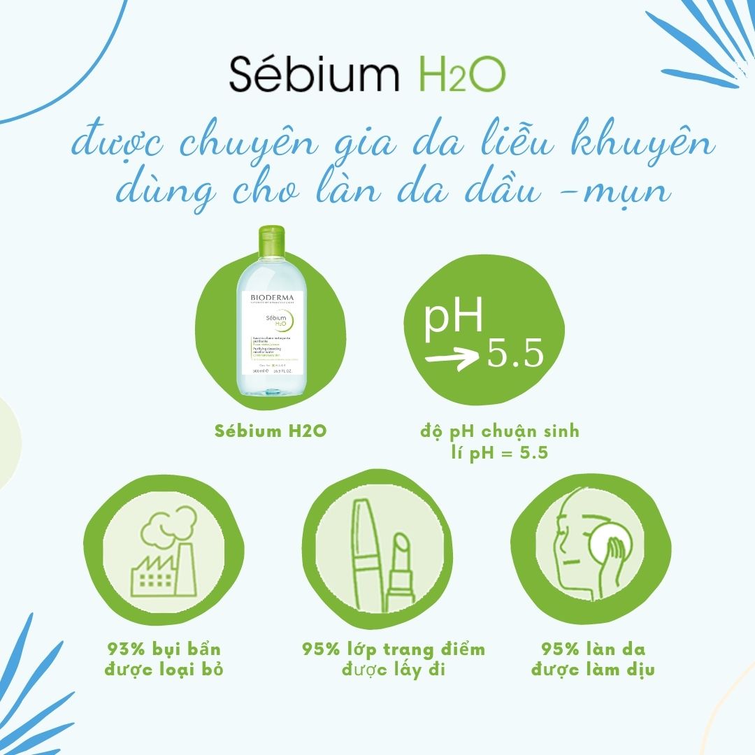 Nước tẩy trang cho da dầu mụn Bioderma Sébium H2O Làm sạch da và hạn chế tiết bã nhờn