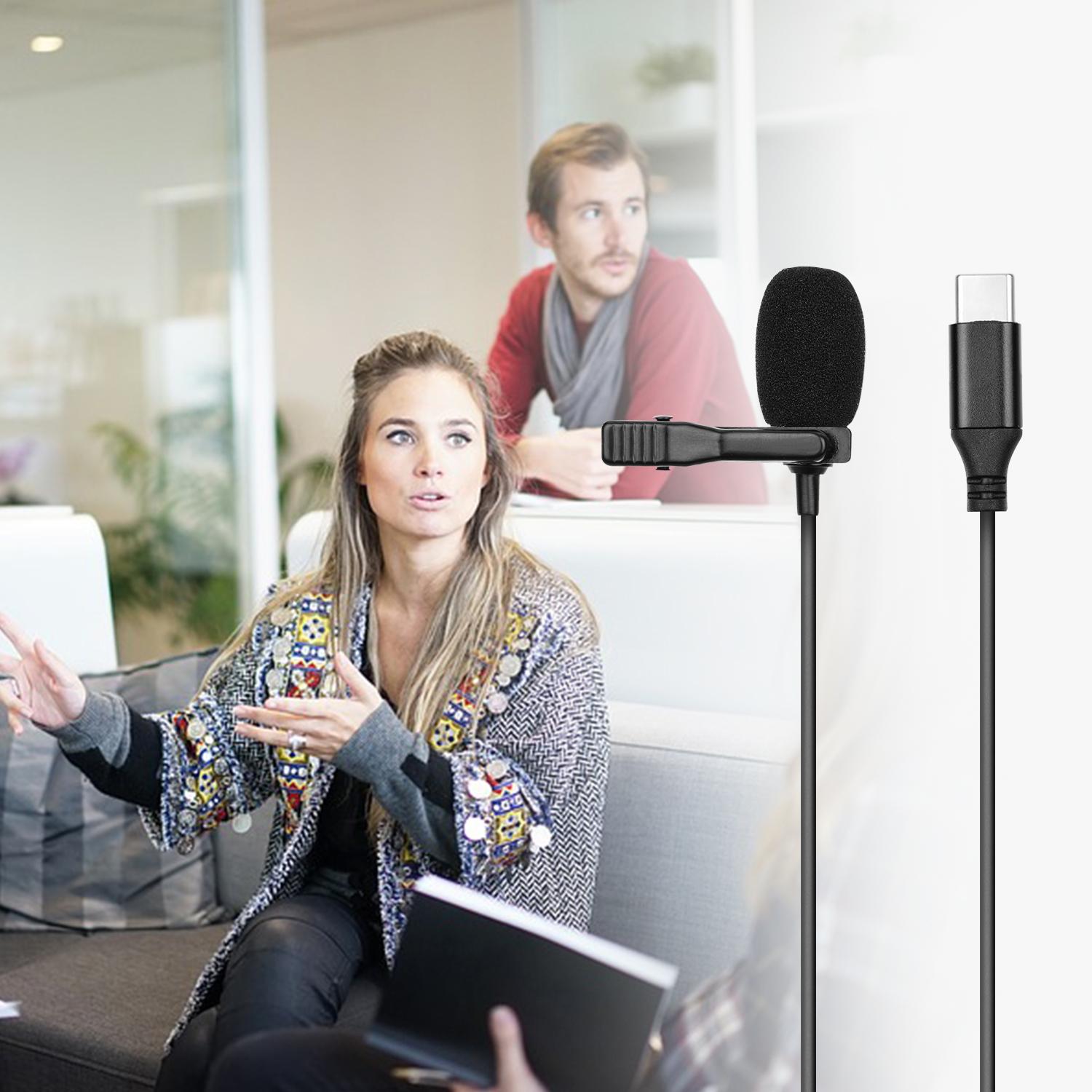Bộ ngưng tụ đa hướng Micrô Lavalier với kính chắn gió bằng bọt Cáp 3m Tương thích với Máy tính bảng điện thoại thông minh Type-C