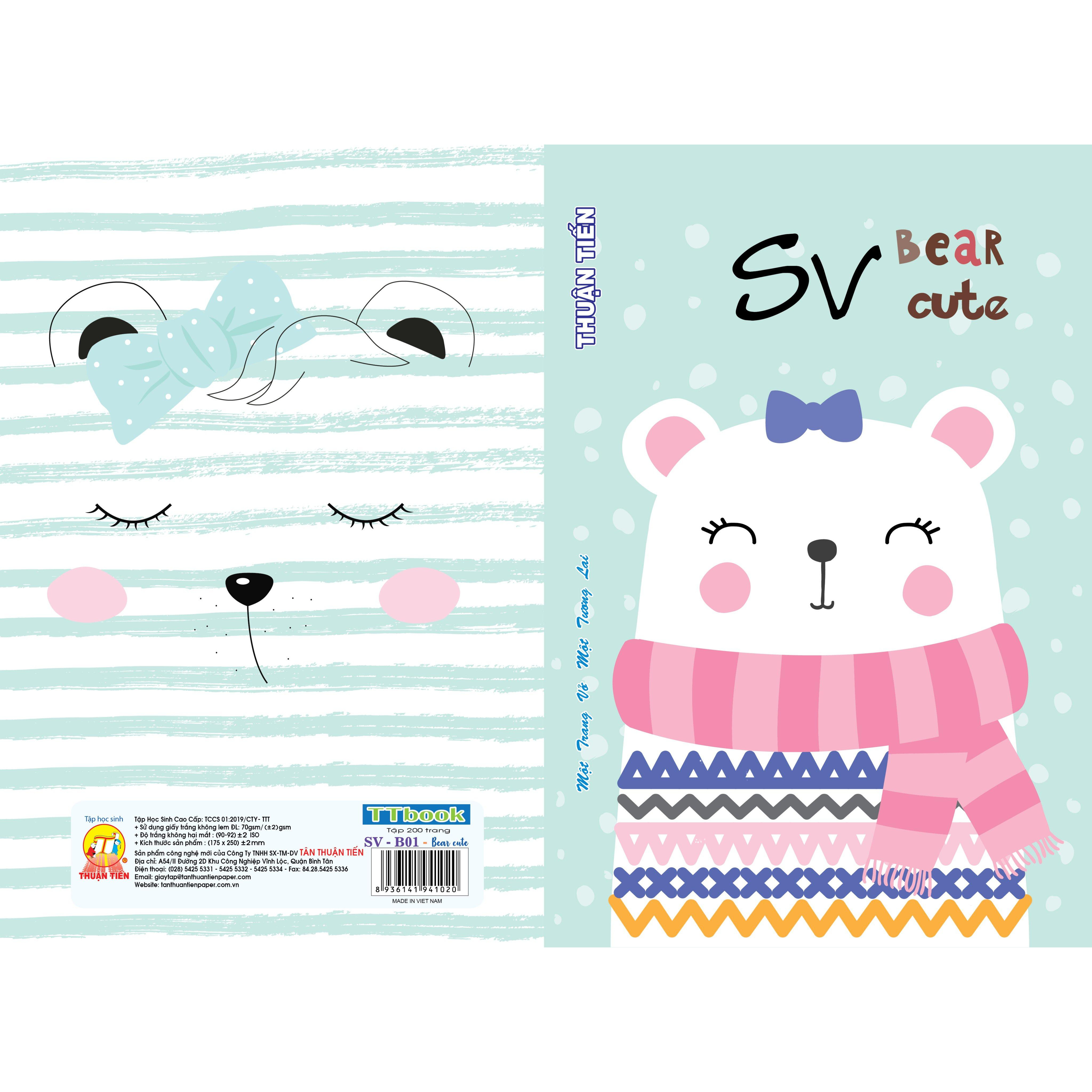 Tập sinh viên 200 trang Bear cute - kẻ ly ngang (lốc 5 quyển)