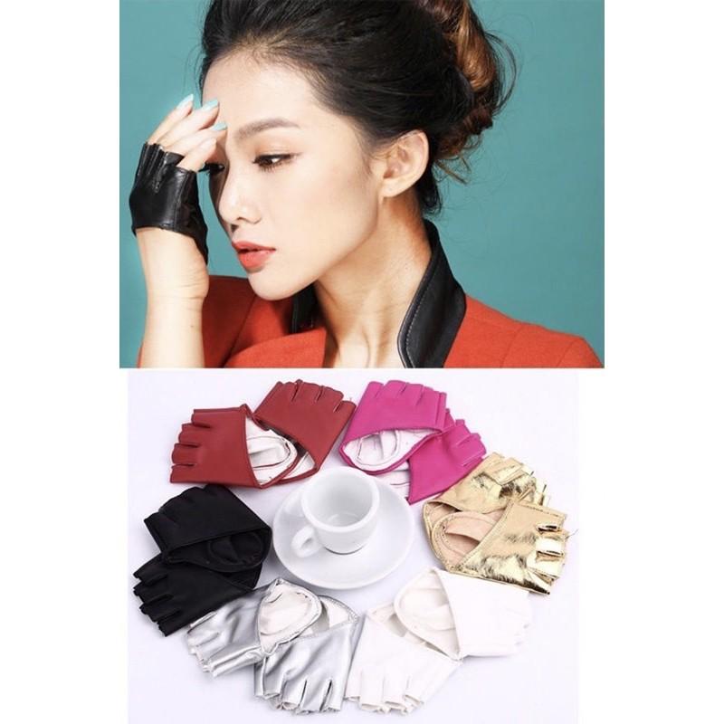 -Găng Tay Hở Ngón cao cấp- Phụ kiện trình diễn-Găng Tay Giả Da Hở Ngón Quyến Rũ Thời Trang Cho Nữ