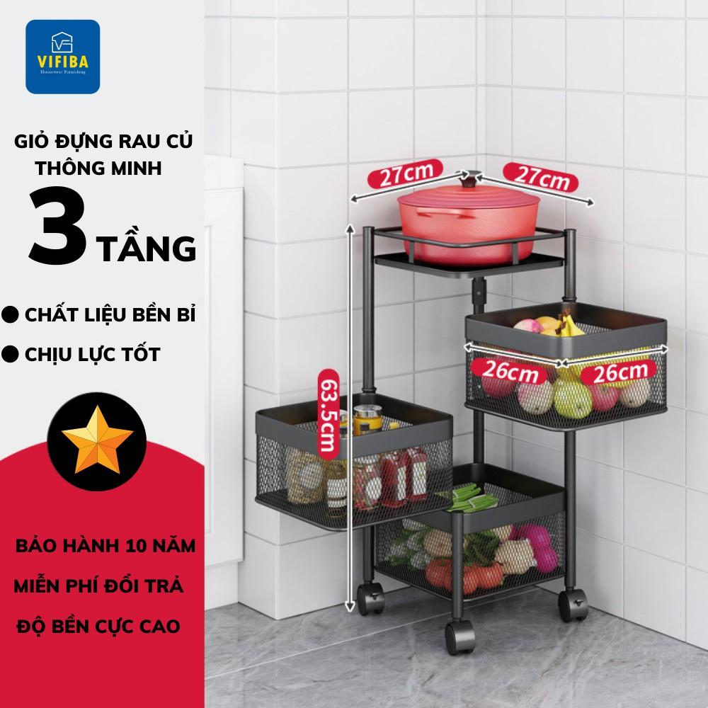 Kệ Xoay Đa Năng 360 Độ Đựng Rau Củ Quả Dáng Vuông, Kệ Đựng Đồ Thông Minh Tiết Kiệm Không Gian Thép Carbon Cao Cấp