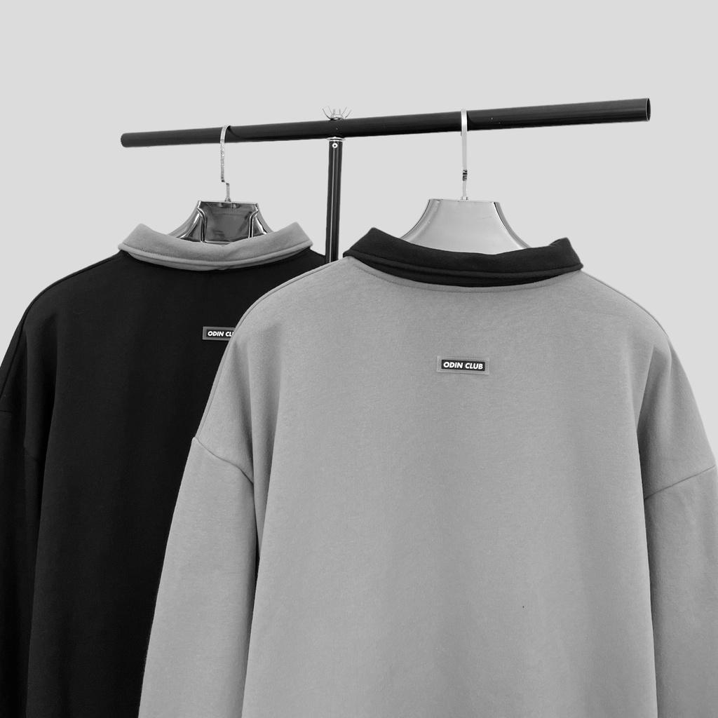 Áo sweater polo oversize ODIN CLUB Gray, Áo Sweater có cổ form rộng nam nữ ODIN, Local Brand ODIN CLUB