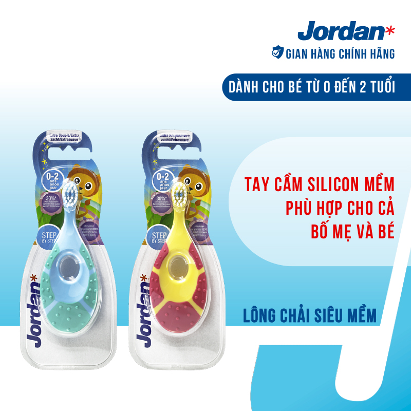 Combo 2 Bàn chải đánh răng cho trẻ em 0-2 tuổi Jordan Step 1, Lông siêu mềm