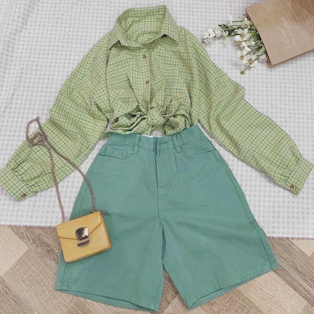 Quần Short Kaki Lửng Ulzzang, Ống rộng lưng cao Dáng Hàn Quốc SKA01 (KKN)