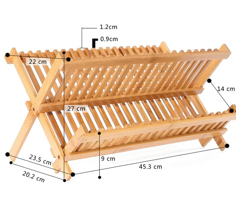 Giá kệ úp chén bát đĩa bằng gỗ đa năng 2 Tầng,Kích thước 45,3 x 27 x 23,5,Màu Gỗ Tre Nguyên bản Sáng Đẹp, chống mối mọt cong vênh Úp Chén Bát Đĩa đều được- Kệ Úp Chén Bát Đĩa Gỗ Tre tự nhiên tự nhiên