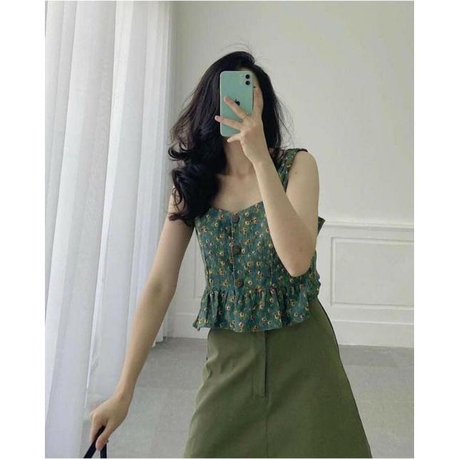Bộ Nữ Chân Váy Xanh Kèm Áo Croptop 2 Dây Siêu Xinh Set Nữ Áo 2 Dây Kèm Chân Váy Ngắn So Hot