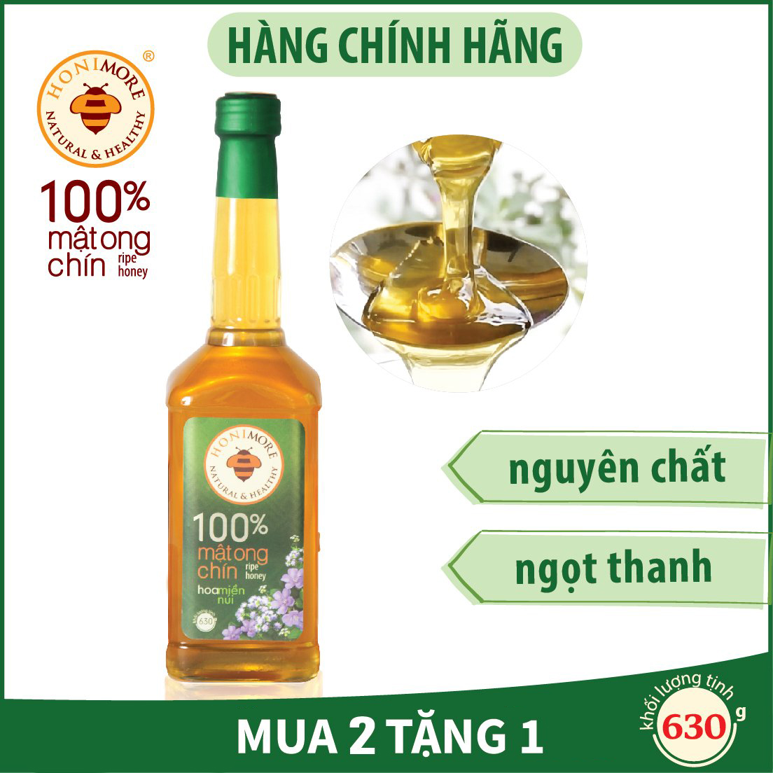 Combo 3 chai mật ong chín HONIMORE Hoa miền núi - TẶNG 3 hũ mật ong nguyên chất 360g