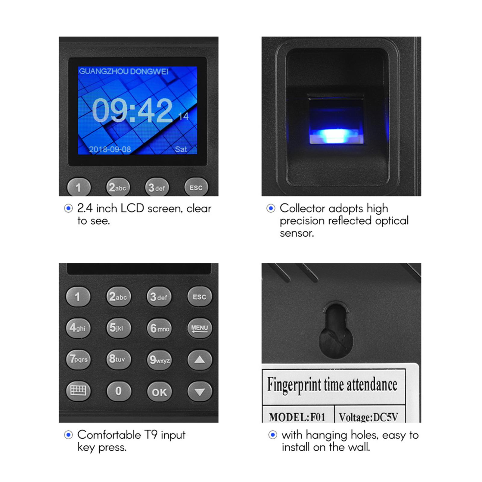 Máy Chấm Công Mật Khẩu Vân Tay Sinh Trắc Học Đa Ngôn Ngữ Với Màn Hình Lcd 2,4 Inch H1