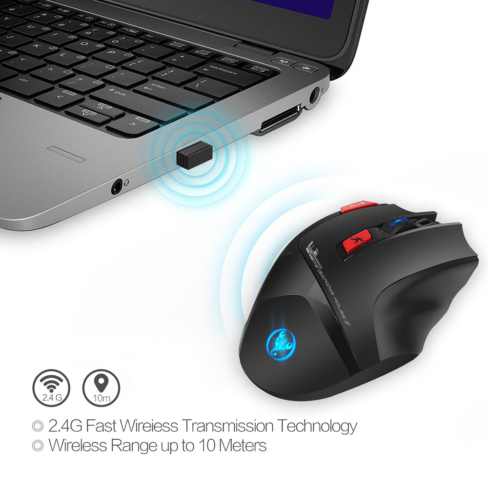 Chuột chơi game không dây HXSJ T88 có thể sạc lại có thể điều chỉnh 4800DPI quang học