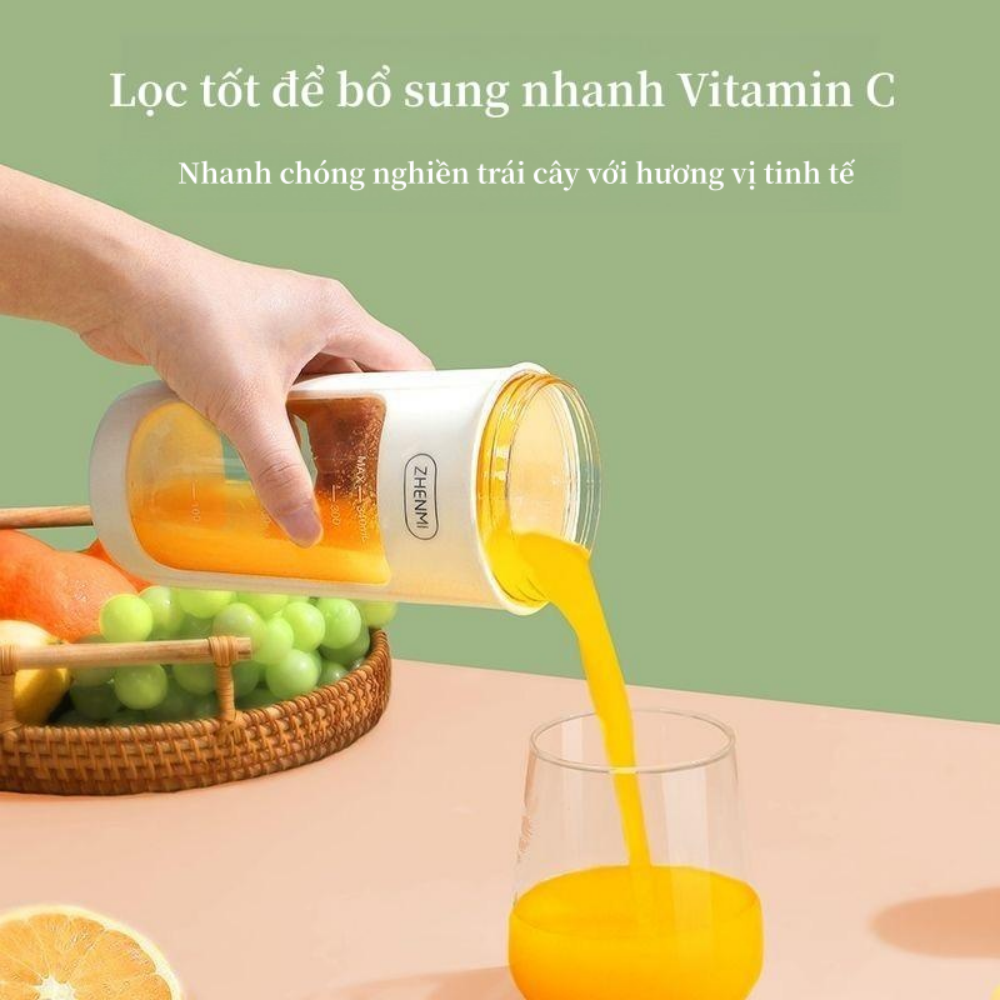 Zhenmi Không Dây Điện Máy Ép Trái Cây Mini Xách Tay Nước Trái Cây Máy Xay Sinh Tố 340Ml Cho Nhà Bếp Cắm Trại Sinh Tố Máy Trộn Thiết Bị Nhà-Hàng chính hãng