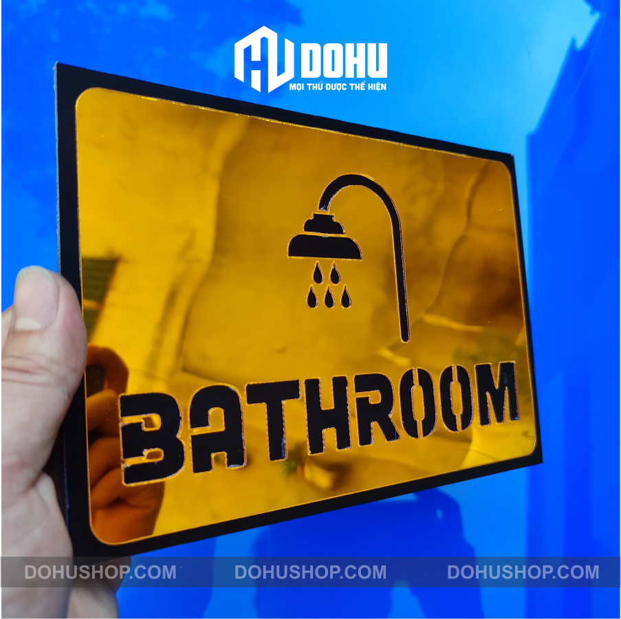 Bảng bathroom, bảng nhà tắm gương vàng - có sẵn keo dán